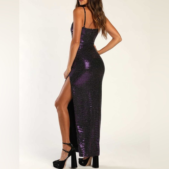 Glow Goals Purple Sequin Maxi Dress - Picture 5 of 13